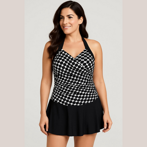 Cacelin Black and White One Piece Halter Bathing Suit Medium